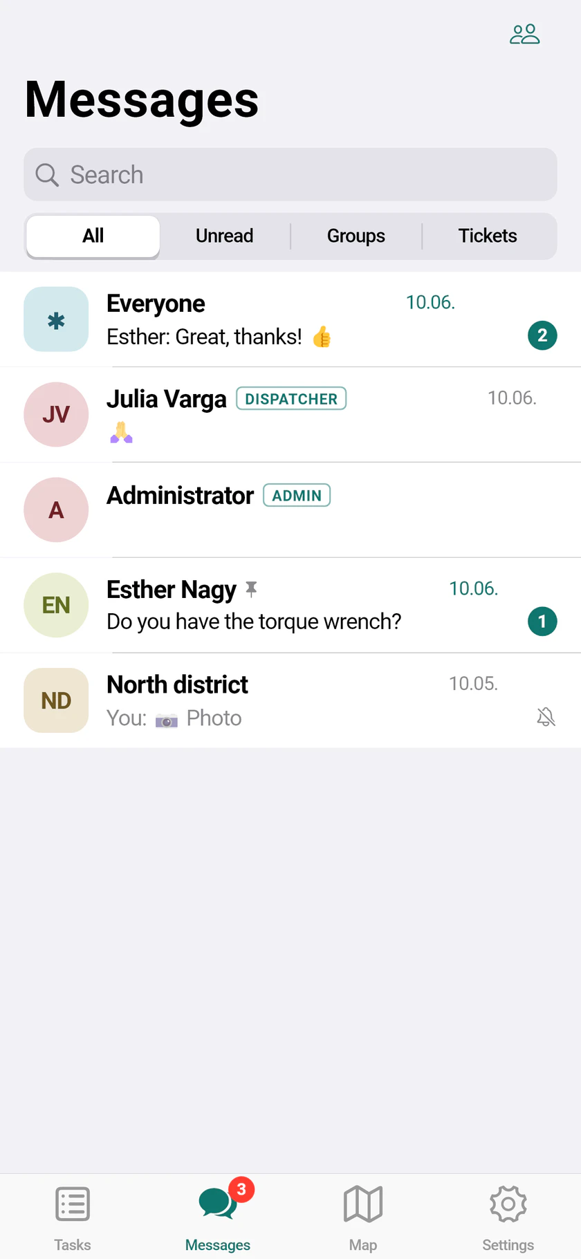 A team conversation in the app
